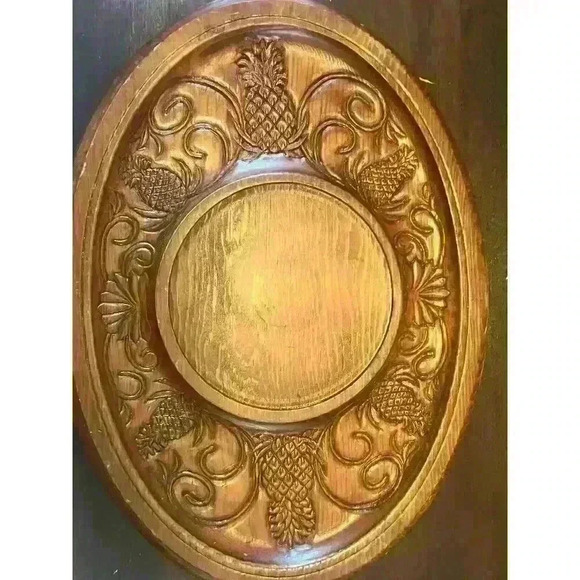 Carved Wood Serving Platter Plate Centerpiece Trivet Pineapple 12" x 16" Vintage - Picture 3 of 5